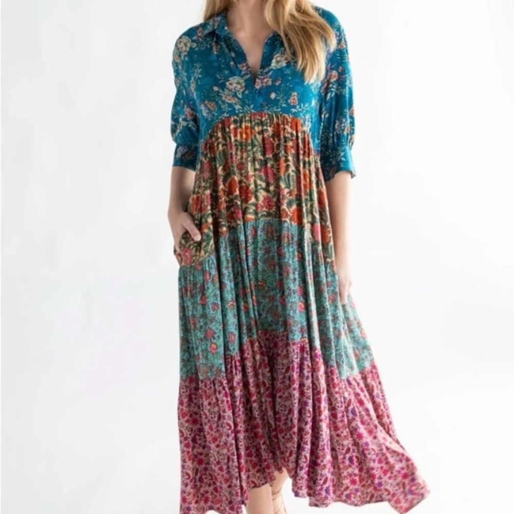 NATURAL LIFE Blue and Pink Floral Maxi Dress